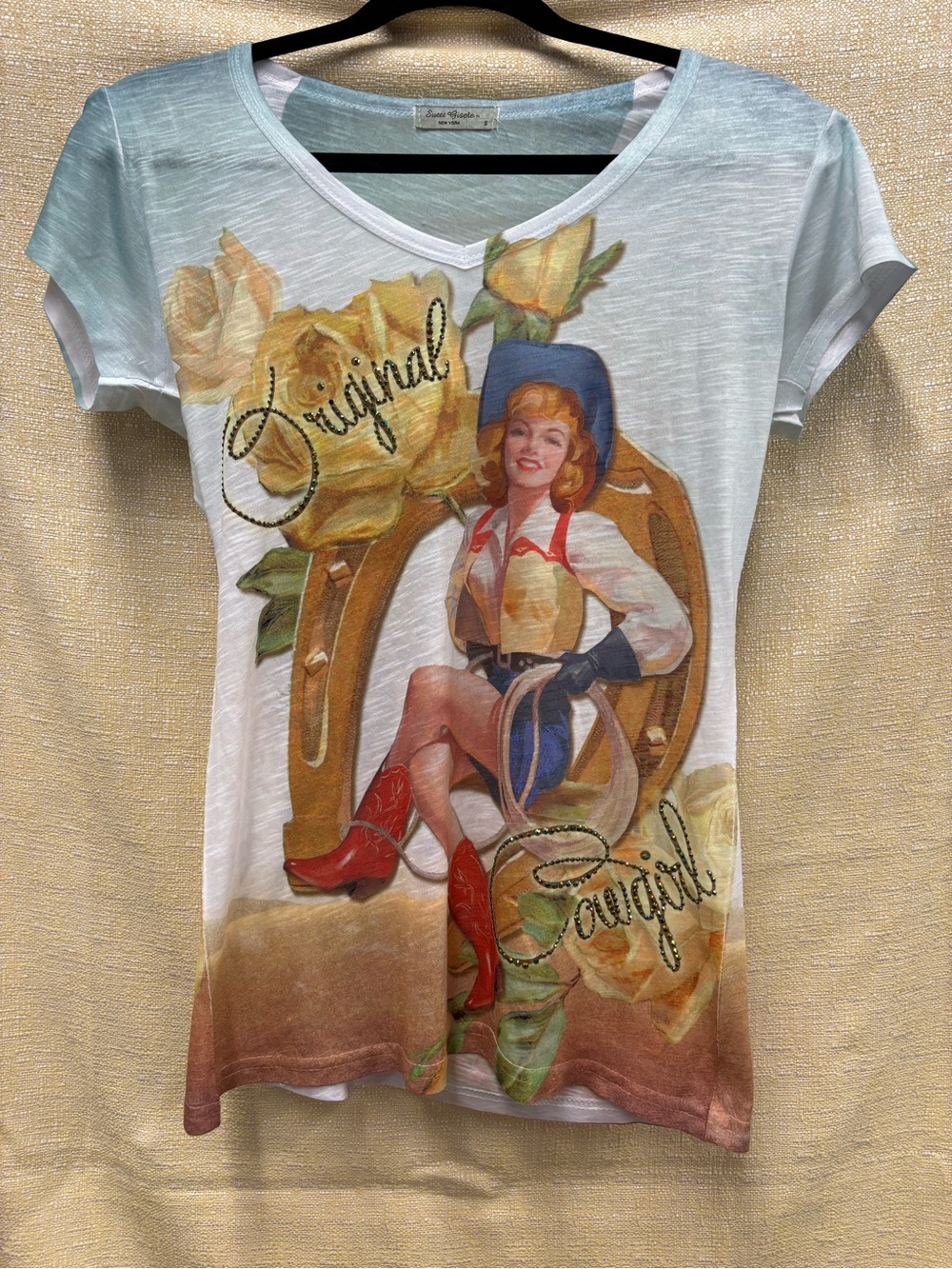 Original Cowgirl Graphic Tee by sweet Gisele- White with Multicolor Print